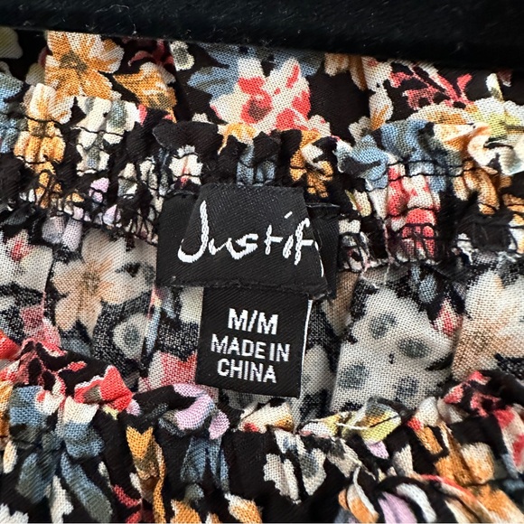 Justify Floral Puff Sleeve Smocked Mini Dress Black Size M - Picture 7 of 8